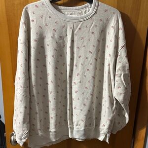 Aerie Cream Sweater with Subtle Pink Pattern